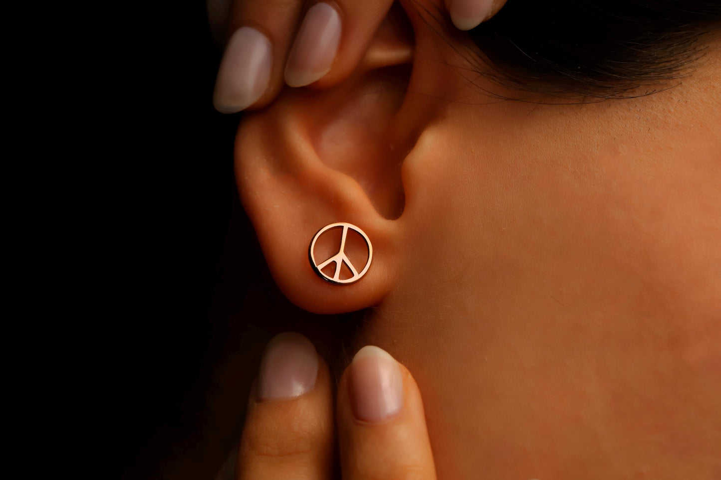 925 Sterling Silver Peace Sign Studs Earrings
