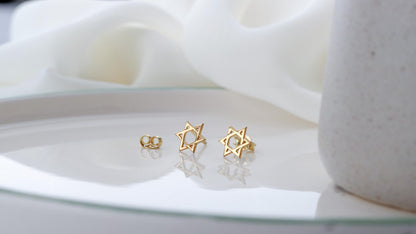 14K Gold David Star Earrings: Sterling Silver Studs