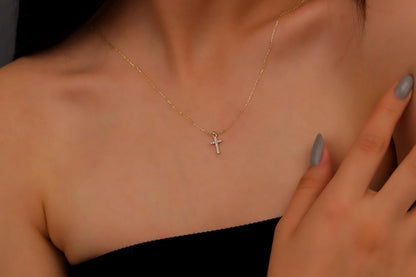 14K Gold CZ Stone Cross Necklace: Sterling Silver Jewelry Gift
