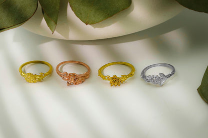 Birth Month Birth Flower Ring with CZ Diamond