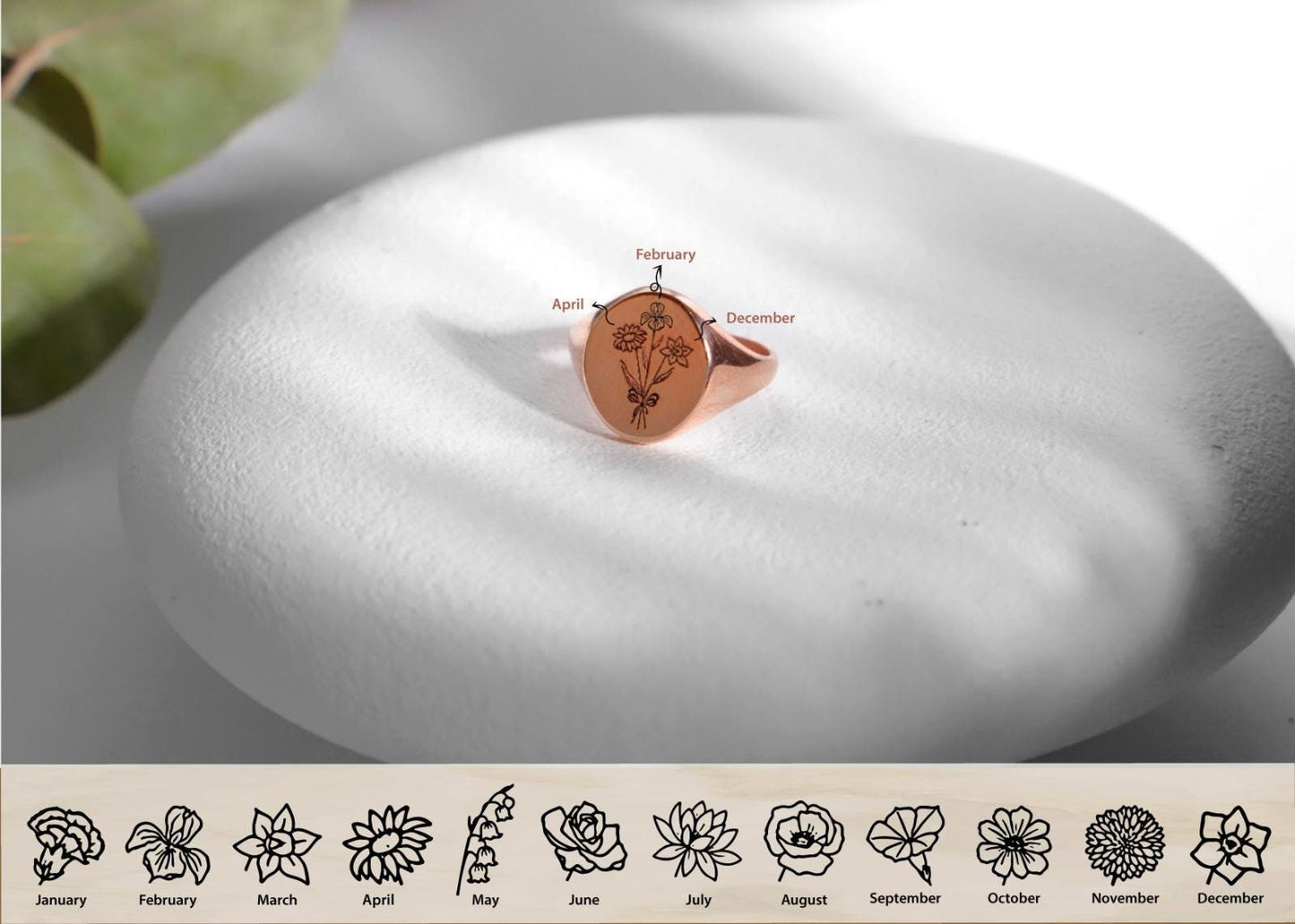 Sterling Silver Birth Flower Bouquet Ring: Personalized Floral Jewelry