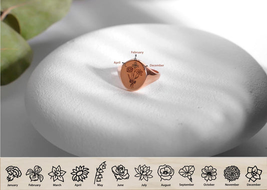Sterling Silver Birth Flower Bouquet Ring: Personalized Floral Jewelry