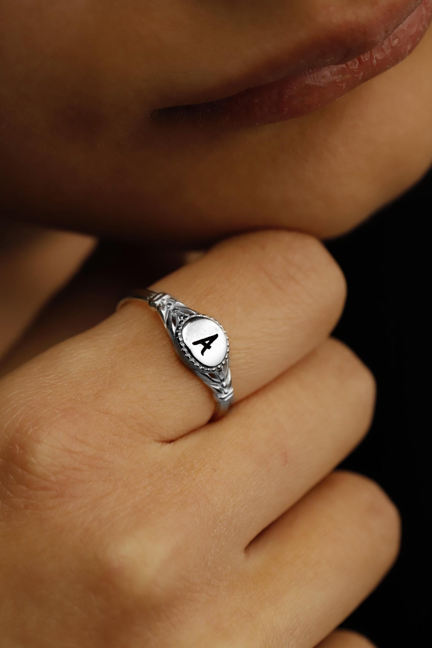 Rose Gold Initial Ring | Personalized 14K Charm for Unique Self-Expression