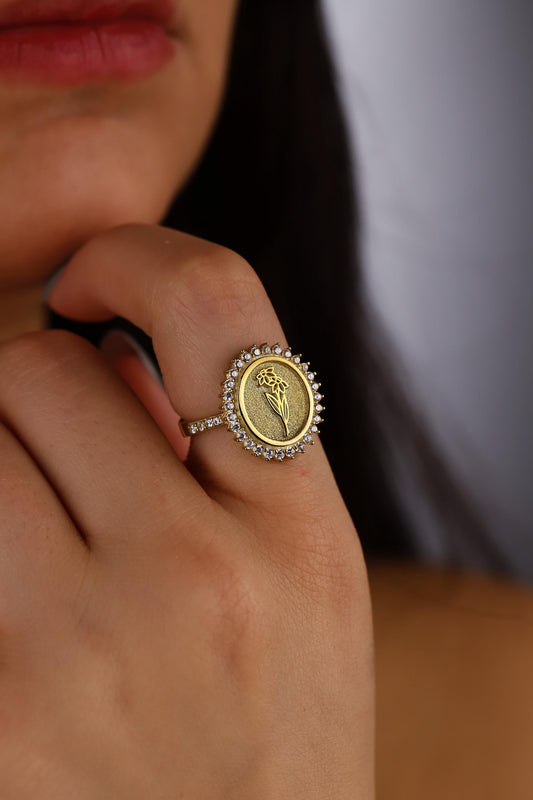 Flower Bouquet Ring • Multi CZ Diamond Birth Flower Ring • Combined Birth Month Flower Ring • Personalized Birth Jewelry