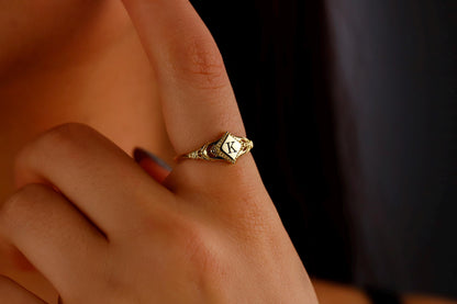 Gothic Initial Signet Ring: Personalized 925 Sterling Silver