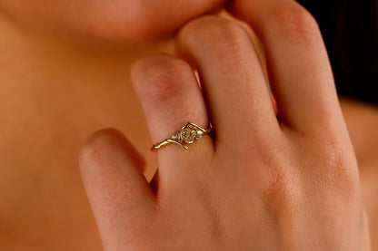 Birth Month Birth Flower Ring with CZ Diamond