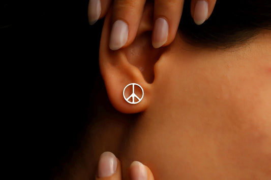 925 Sterling Silver Peace Sign Studs Earrings