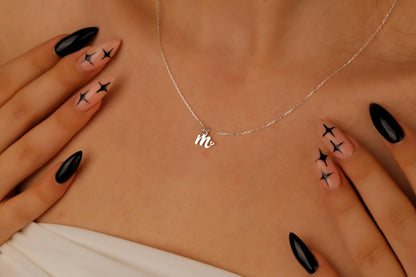 Silver Initial Pendant Necklace with Tiny Heart Charm - Personalized for You