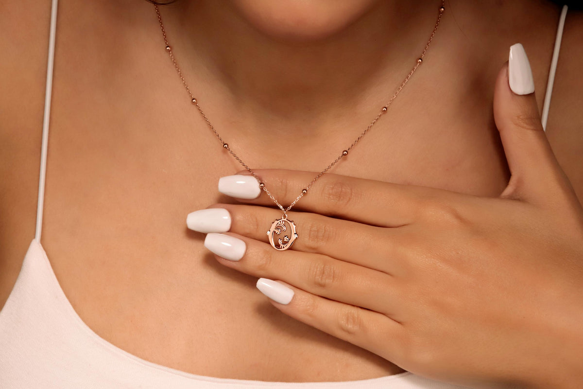 Gold Initial Necklace: Beaded Sterling Silver Chain, CZ Stone Letter