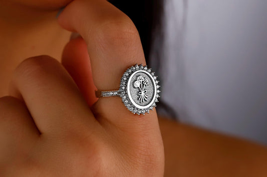 Create Your Own Flower Bouquet Ring • Multi CZ Diamond Birth Flower Ring • Combined Birth Month Flower Ring • Personalized Birth Jewelry