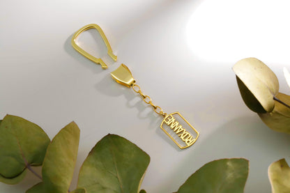 Bold Name Keychain - Customizable 925 Sterling Silver with Gold Accents - Dainty & Unique Gift for Loved Ones