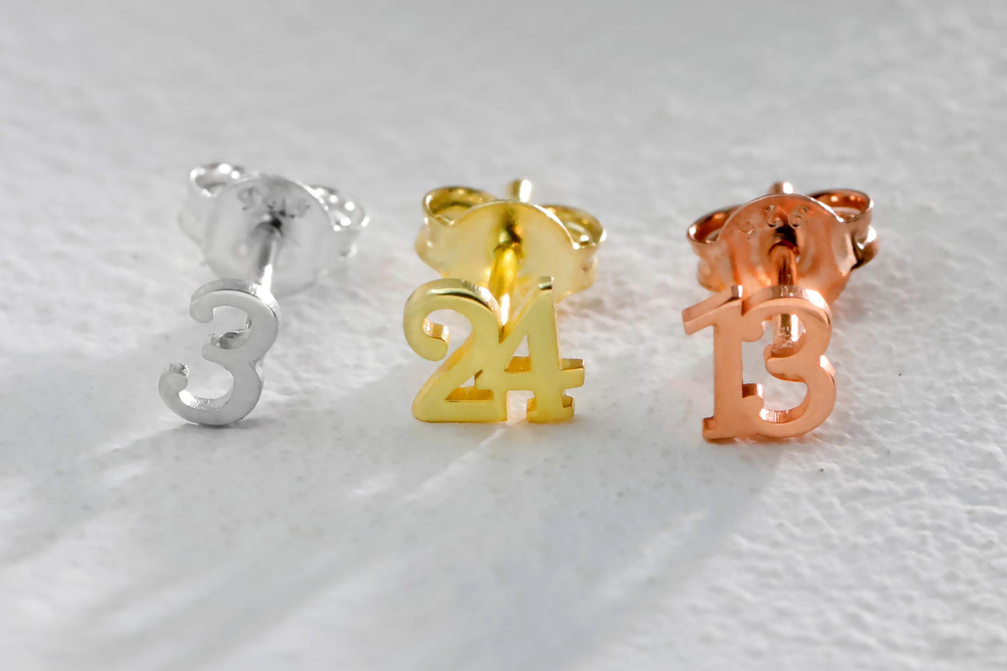 Gold Dainty Number Earrings in Sterling Silver, Gold and Rose Gold, • Personalized Earrings • Minimalist Number Earrings • Stud Jewelry