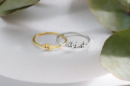 A close-up image of a gold and silver colored ring with Arabic lettering on it