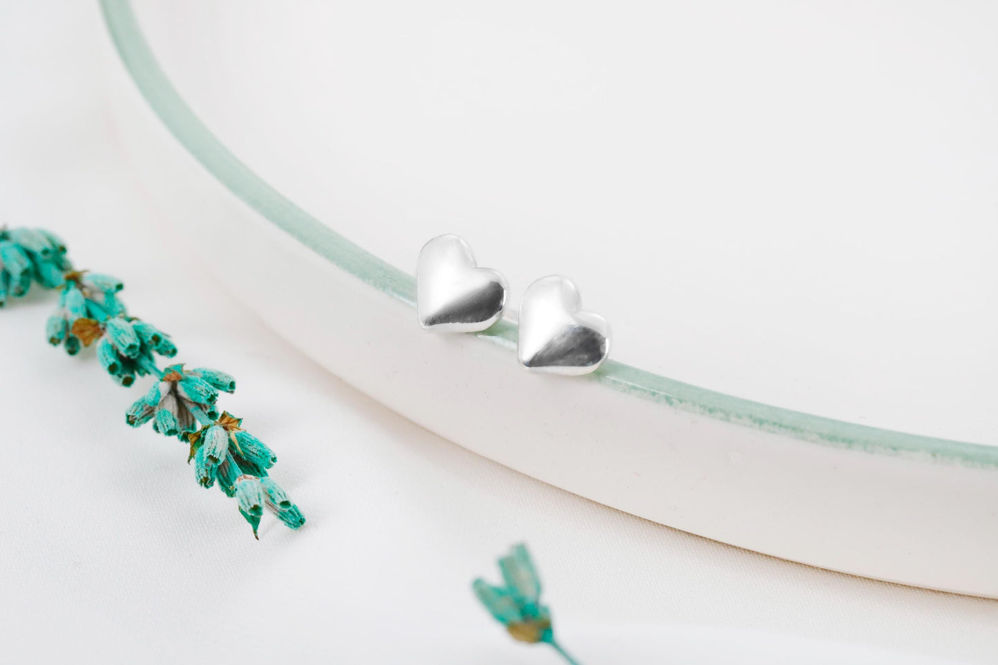Puff Heart Charm Stud Earrings by SilverGoldandRose • Romantic Coquette Jewelry • Minimalist Earrings • Anniversary Gift