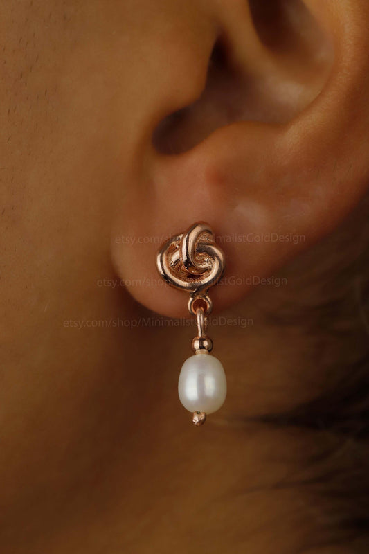 Elysian Designs Pearl Drop Dangle Earrings - Elegant Celtic Knot for Bridesmaids & Moms