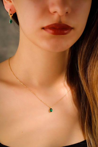 Emerald Elegance Necklace - Dazzling Sterling Silver May Birthstone Teardrop