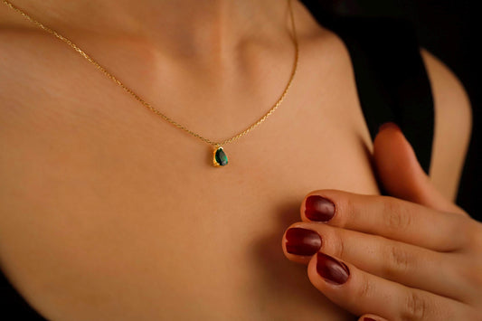 Emerald Elegance Necklace - Dazzling Sterling Silver May Birthstone Teardrop