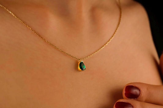 Emerald Elegance Necklace - Dazzling Sterling Silver May Birthstone Teardrop
