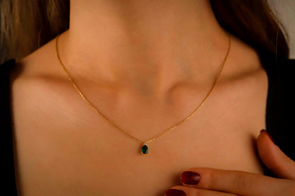 Emerald Elegance Necklace - Dazzling Sterling Silver May Birthstone Teardrop
