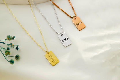 Gleaming Gifts Personalized Sterling Silver Initial Bar Necklace - Custom Engraving for a Unique Touch