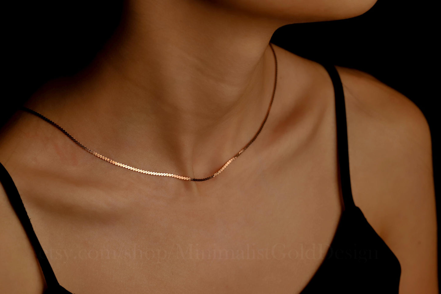 Dainty Snake Chain Necklace, Simple Italian Necklace in Silver, Gold and Rose