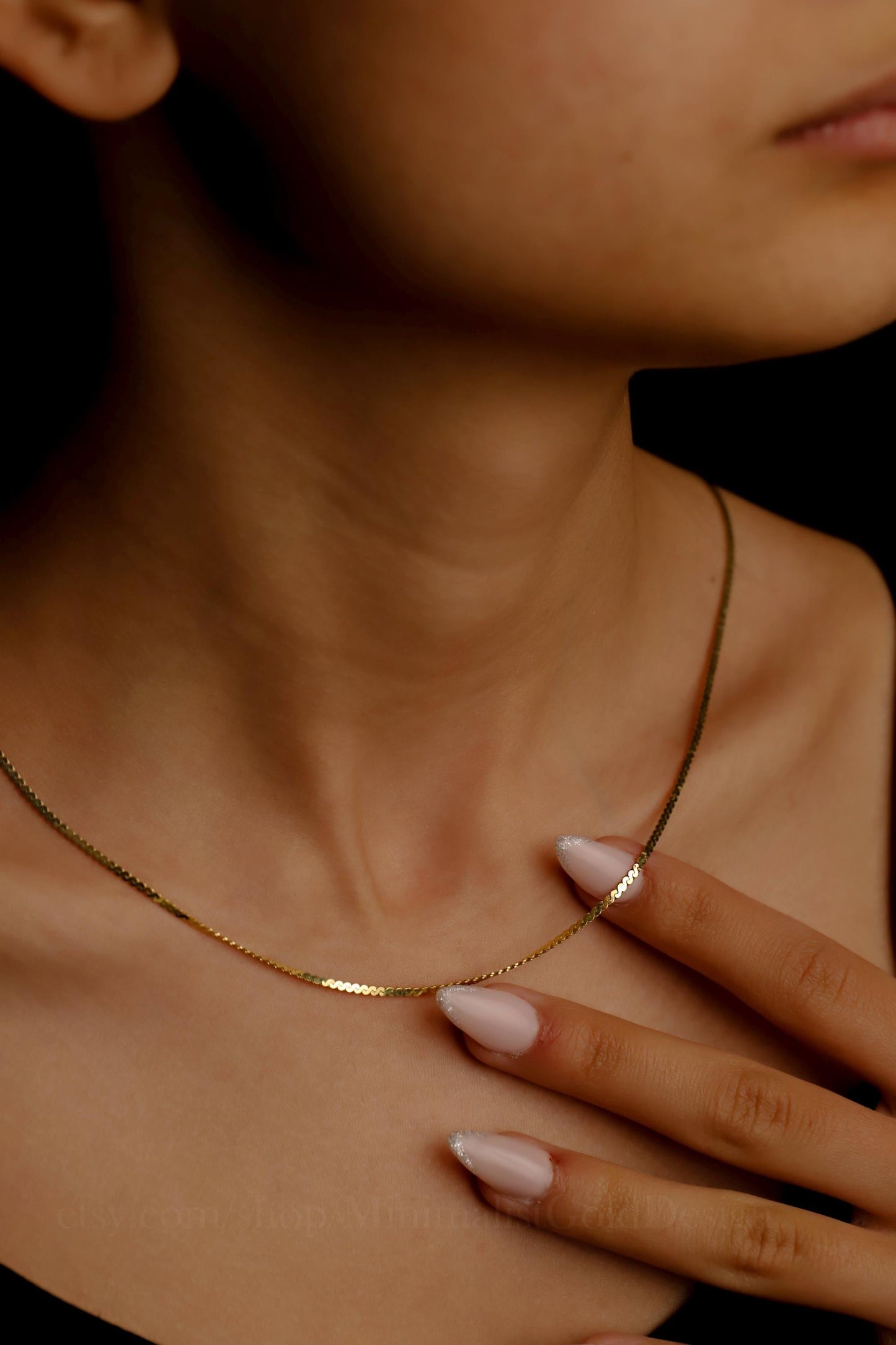 Dainty Snake Chain Necklace, Simple Italian Necklace in Silver, Gold and Rose