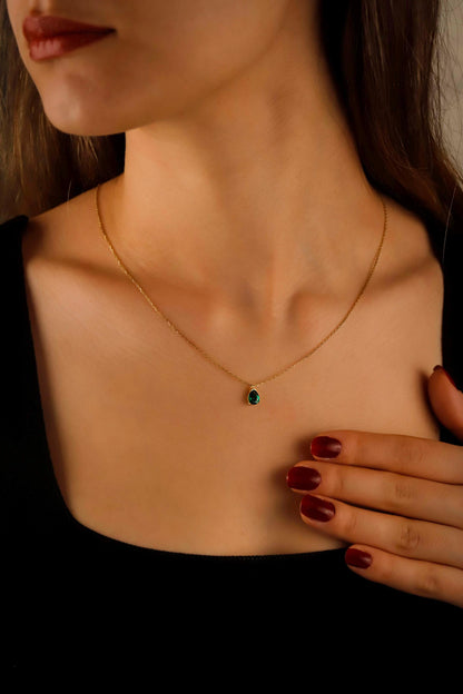 Emerald Elegance Necklace - Dazzling Sterling Silver May Birthstone Teardrop