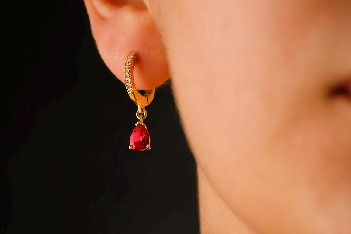 Radiant Ruby & 14K Gold Jewelry Set - Elegant Sterling Silver Drop Earrings & Necklace