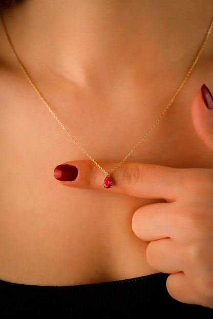 Radiant Ruby & 14K Gold Jewelry Set - Elegant Sterling Silver Drop Earrings & Necklace
