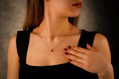 Radiant Ruby & 14K Gold Jewelry Set - Elegant Sterling Silver Drop Earrings & Necklace
