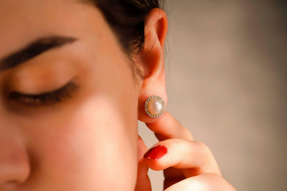 Pave Earrings Studs, Pearl Earrings Silver, Pave Diamond Earrings, Cubic Zirconia Earrings Wedding White Pearl Earrings, Bridesmaid Earrings - silvergoldandrose