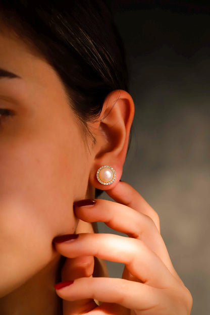 Pave Earrings Studs, Pearl Earrings Silver, Pave Diamond Earrings, Cubic Zirconia Earrings Wedding White Pearl Earrings, Bridesmaid Earrings - silvergoldandrose
