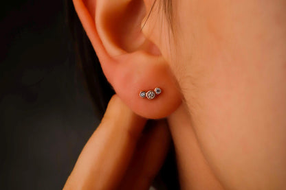 Sparkling Sterling Silver CZ Climber Earrings - Elegant Threadless Handmade Design