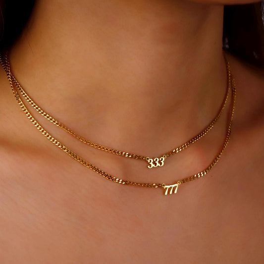 Sterling Silver Angel Number Necklace: Lucky Date Curb Chain
