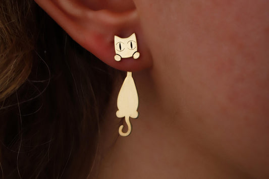 Sterling Silver Cat Ear Jacket Earrings: Pet Lover Gift