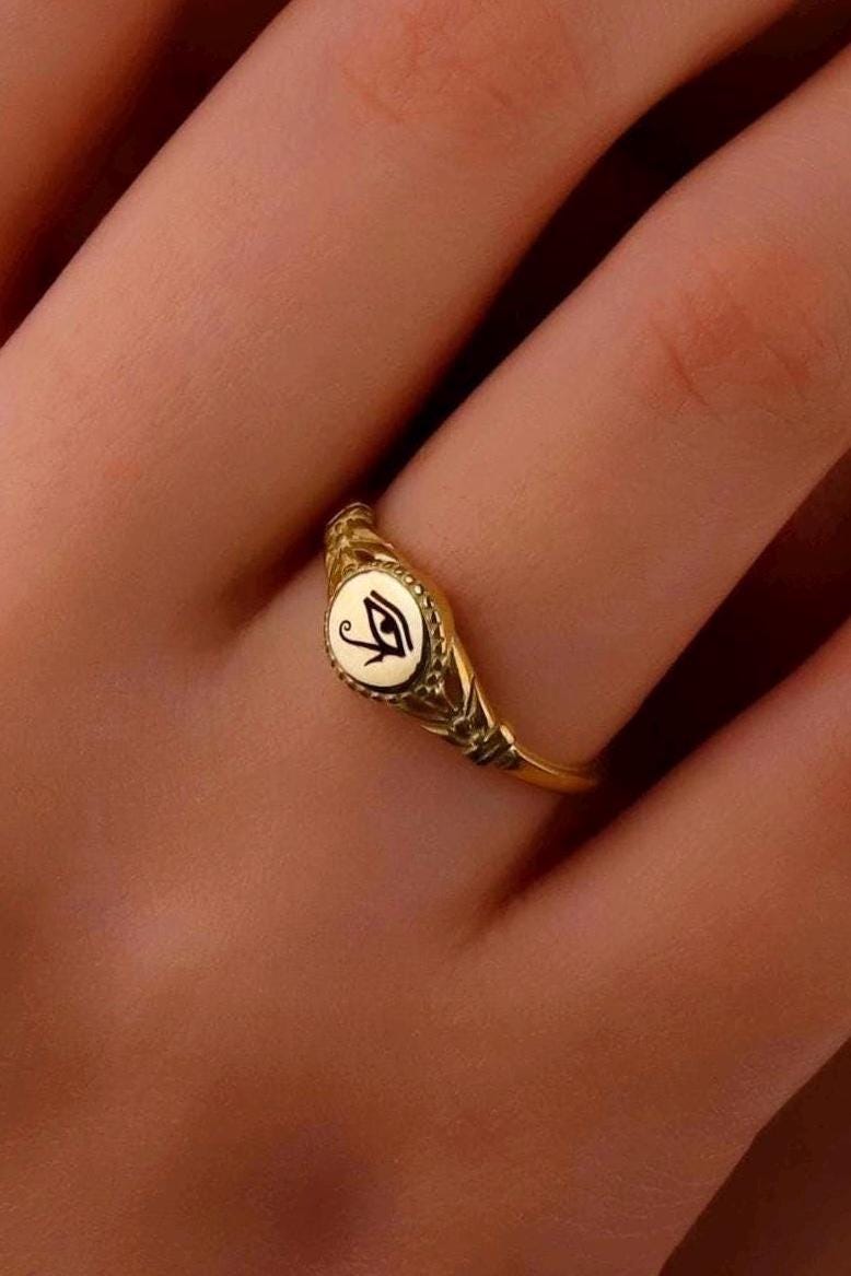 Horus Eye Signet Ring: Sterling Silver Ancient Egypt Jewelry