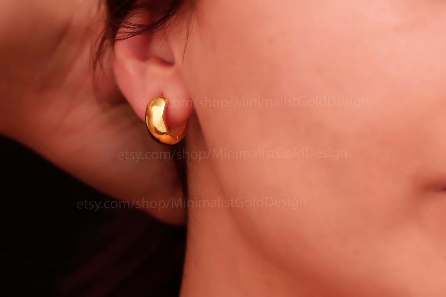 Gold & Glam 18K Gold Chunky Hoop Earrings - Bold Dome Design with 925 Sterling Silver Base