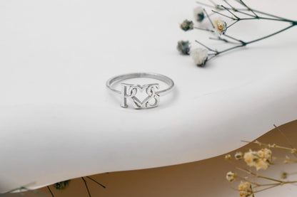 Eternal Love Personalized Sterling Silver Couple Initial Ring with Heart Charm