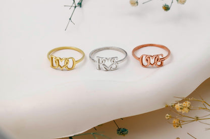 Eternal Love Personalized Sterling Silver Couple Initial Ring with Heart Charm