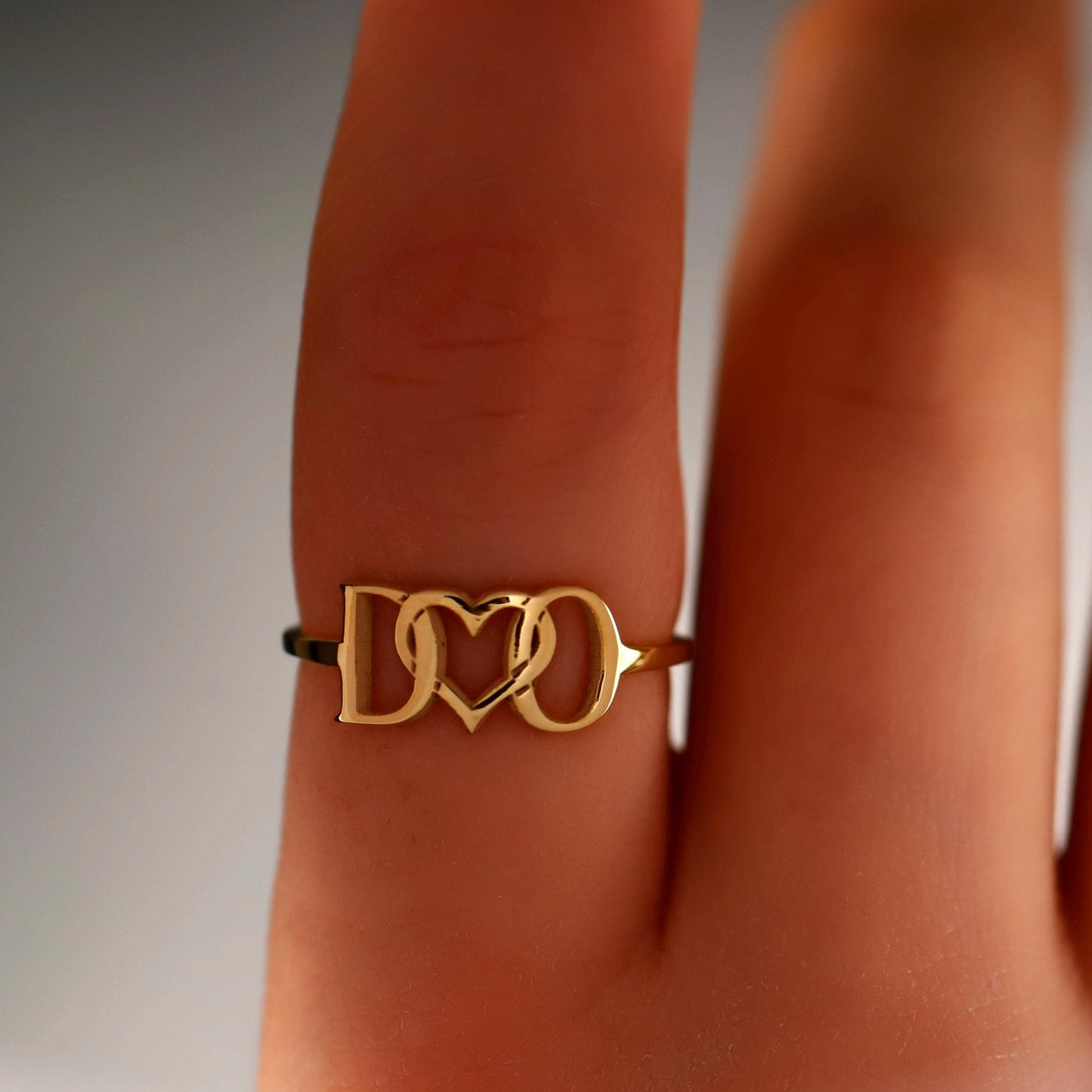 Eternal Love Personalized Sterling Silver Couple Initial Ring with Heart Charm