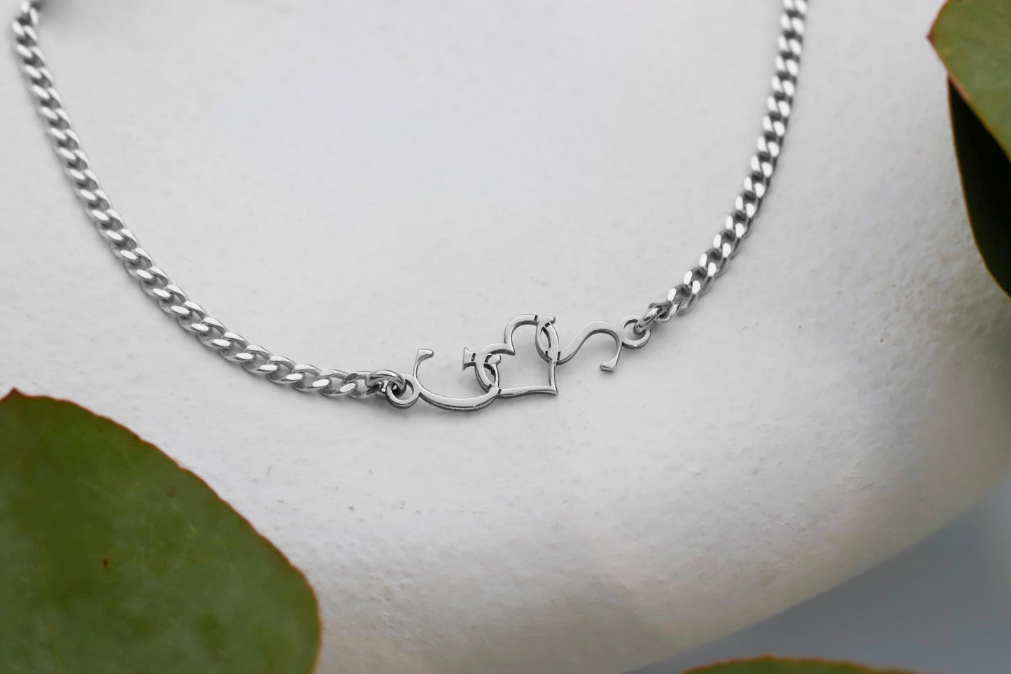 Personalized Intertwined Initials & Heart Bracelet - Sterling Silver Dainty Customizable Jewelry