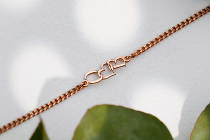 Personalized Intertwined Initials & Heart Bracelet - Sterling Silver Dainty Customizable Jewelry