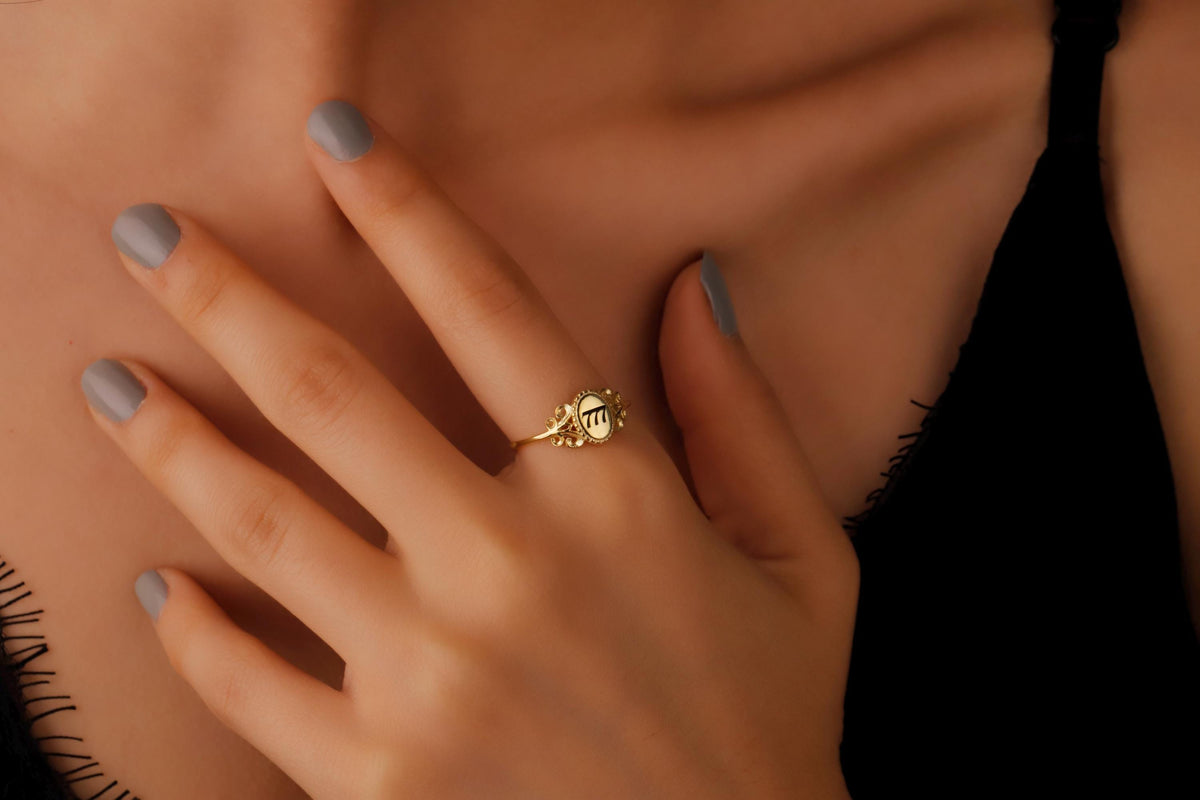 Sterling Silver Angel Number Signet Ring: Gothic Personalized Jewelry