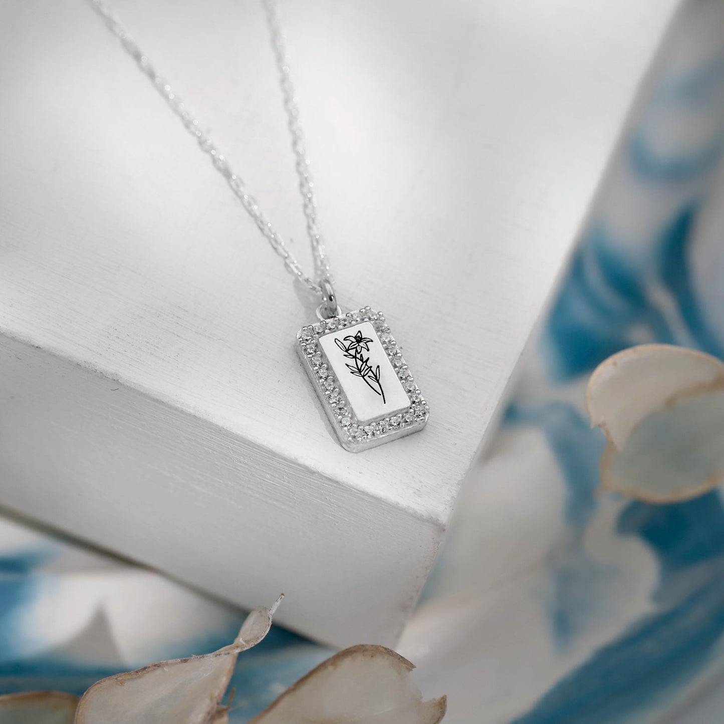 Elegant Personalized Initial Zodiac Engraving Necklace on Tag Pendant in Sterling Silver