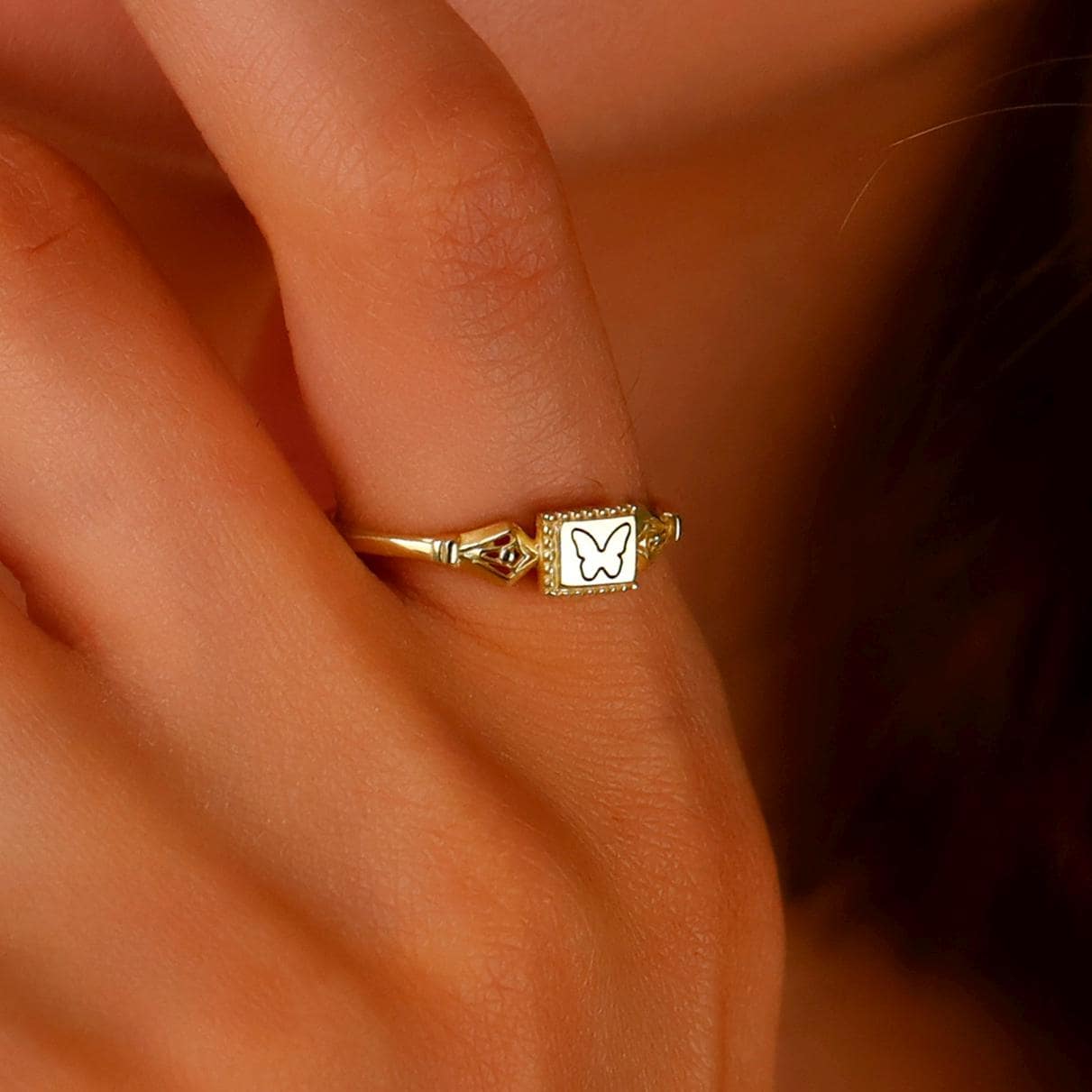 Butterfly Ring - Initial Stacking Ring - Elegant Sterling Silver & Gold Filled Jewelry Gift for Her