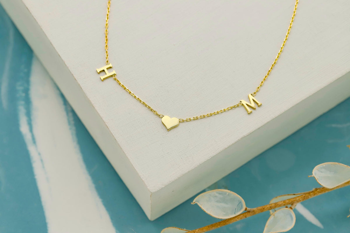 Heartfelt Initial Necklace by SilverGoldandRose - Sterling Silver, Waterproof &amp; Anti-Tarnish, Perfect for Personalization