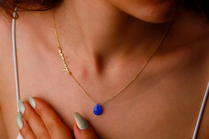 Birthstone Name Necklace | Personalized 925 Sterling Silver | Waterproof Gemstone Jewelry