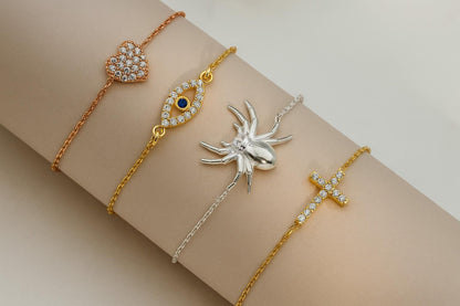 Dainty Cross Bracelets in  925 Sterling Silver: Adjustable Tiny Stackable Jewelry