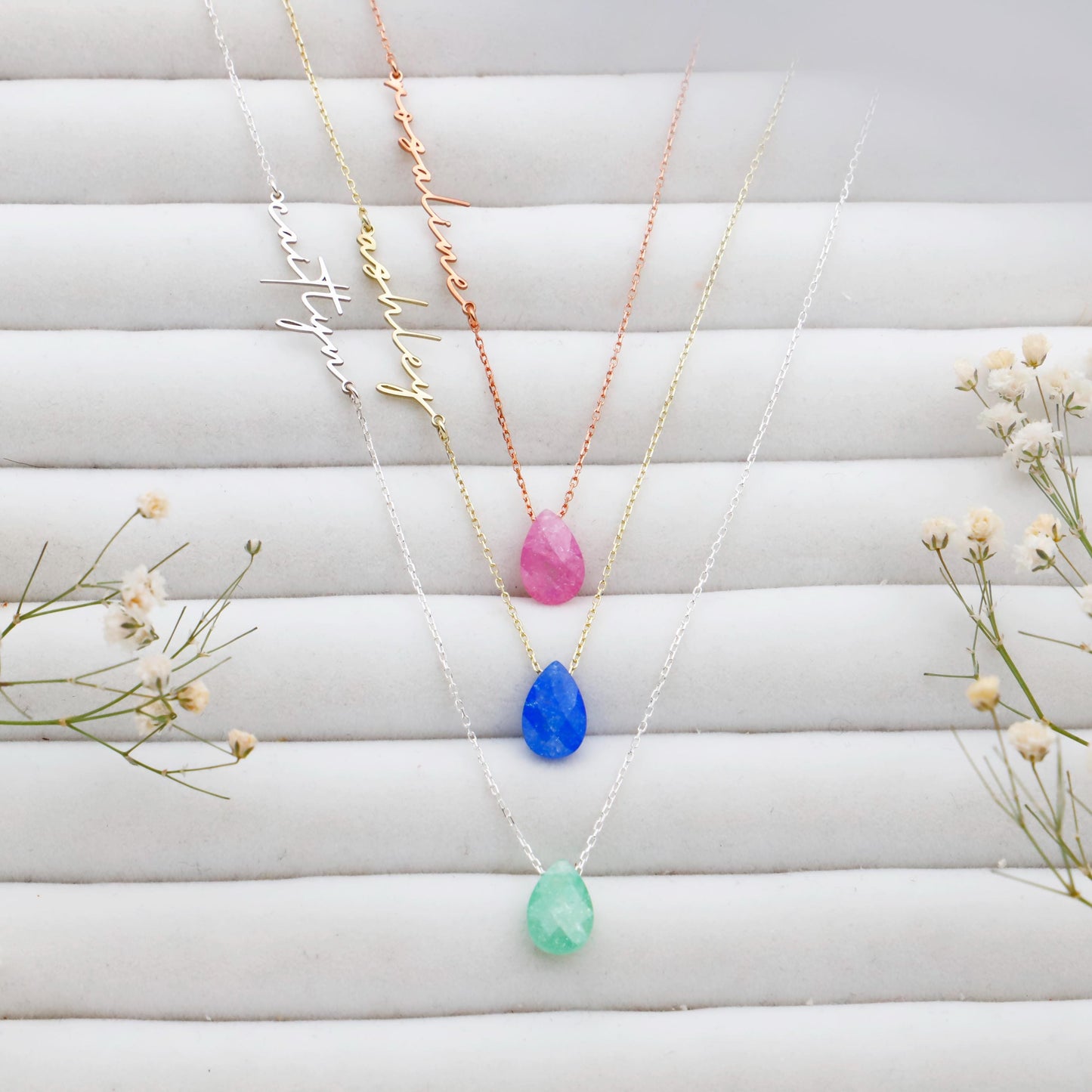 Birthstone Name Necklace | Personalized 925 Sterling Silver | Waterproof Gemstone Jewelry