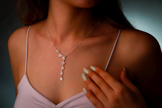 Floral Essence Personalized Birth Flower Lariat Necklace - Elegant Sterling Silver Y Design